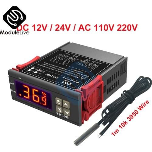 STC-1000 DC 12V 24V AC 110V 220V 10A Two Relay LED Digital Temperature Controller Thermostat Incubator with 1m 10k 3950 Wire