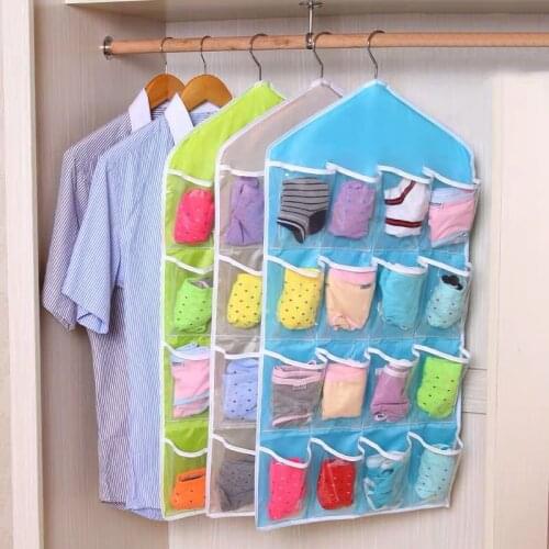 Storage Bag Hanging Bag Wardrobe Transparent 16 Grid Underwear Panties Socks Storage Bag Can Be Wall-mounted Storage Bag E11162