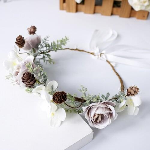 Rustic Flower Crown Simulation Wreath Bride Bridesmaid Hairbands Wedding Hair Accessories Garland Hawaiian Beach Vacation Party