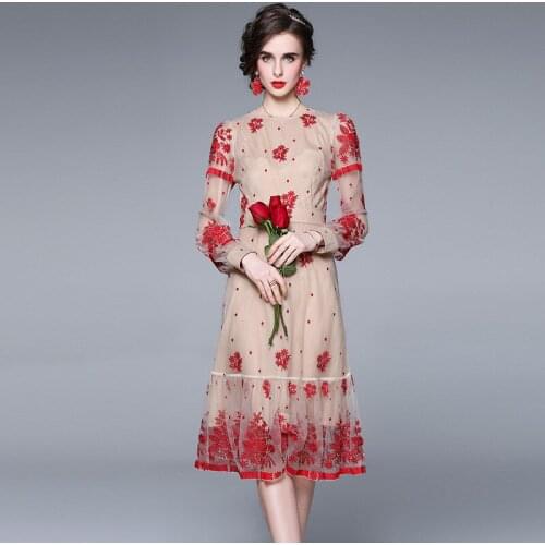 WTIANYUW Vintage Embroidery Flower Mesh Beach Dress Fashion Women Long Midi Vacation Boho Dresses 2021 New