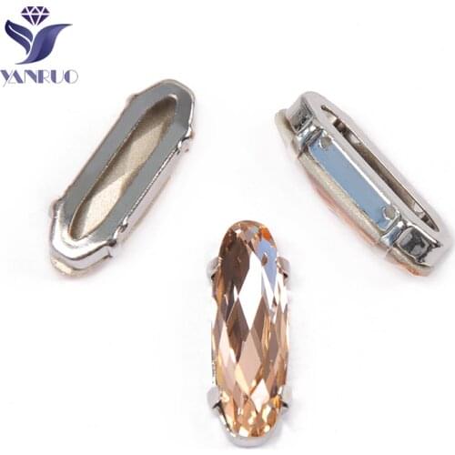 YANRUO 4161 All Sizes Light Peach Elongated Baguette Sewn Stones Glass Strass Pointed Back Crystal Rhinestones On Clothes