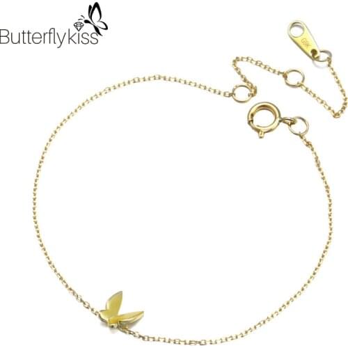 BK 9k Yellow Gold Butterfly Bracelets For Women 0.44g Genuine Gold 585 Simple Fashion Luxury Fine Jewelry Gifts New Design