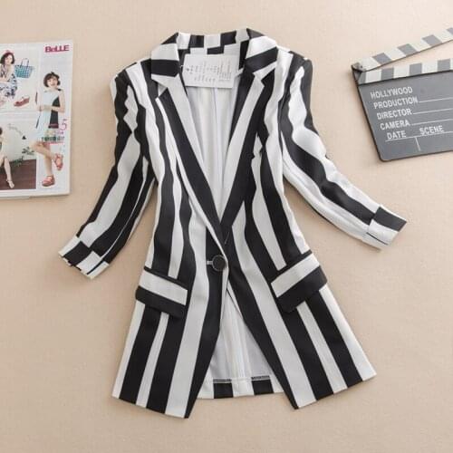 Striped Lady Slim Small Suit Jacket Korean Temperament Spring Thin Section Waist Short Plus Size Autumn Women Suit Jacket M-3xl