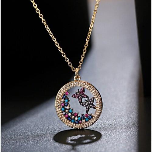 Gold Butterfly Pigeon Necklace Pandant Zircon For Women CZ Rainbow Chain Necklace Long Collares De Moda