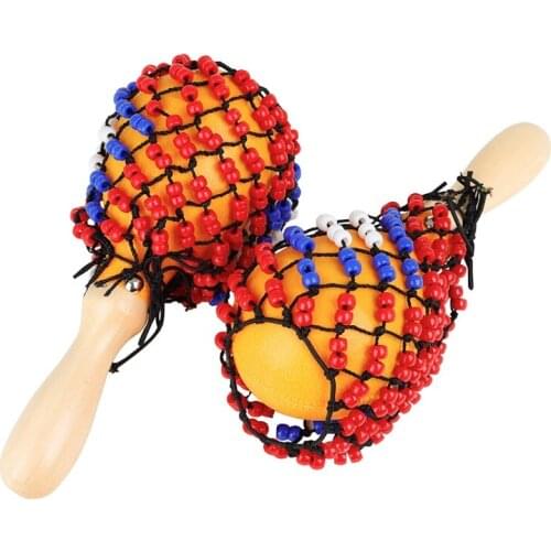 1 Pair Beads Net Wooden Sand Hammer Hand Tambourine Percussion Instrument for Children Educational Gifts