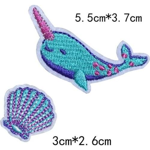 100pcs/lot Embroidery Patch Dolphin Shell Sea Animal Clothing Decoration Sewing Accessories Diy Iron Heat Transfer Applique