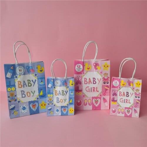 5pcs New Baby Carriage Kraft Paper Gift Bag Baby Shower Paper Bag with Handle Recyclable Birthday Gift Party Favors Candy Bag