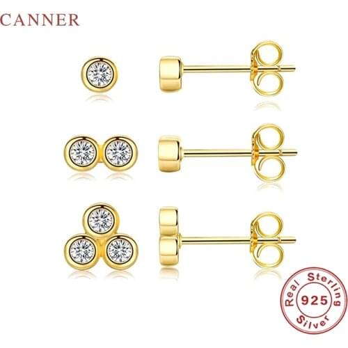 CANNER 3pc/Set Earrings For Women 925 Sterling Silver Pendientes Mini Diamonds Piercing Stud Earrings Fine Jewelry Joyero