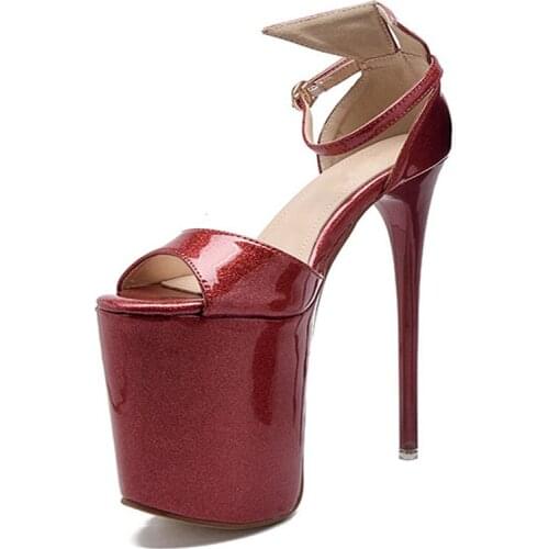 Ankle Strap High Heels Platform Sandals Women Party Shoes Black Red 19cm Stiletto Sandalias Mujer Sexy Pumps XKD4271