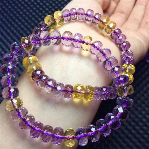 Free shipping Natural Citrine Quartz yellow purple Crystal Beads Bracelet 8-8.5 MM
