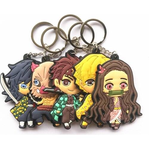 Anime Demon Slayer Kimetsu no Yaiba keychain Kamado Nezuko Kamado-Tanjirou Agatsuma Zenitsu Hashibira Inosuke PVC key chain cute