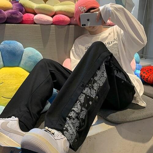 Trendy Casual Pants Mens Autumn Sweatpants Stitching Straight Overalls Hiphop Streetwear Loose Sports Trousers Joggers Military