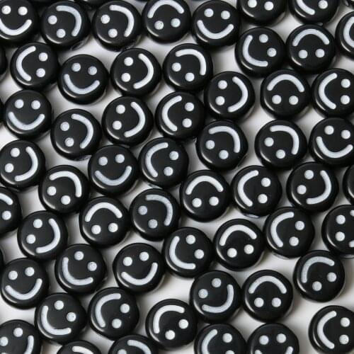100 pcs 9*5mm Black White Smiling Face Letter Acrylic Loose Spacer Beads for Jewelry Making DIY Handmade Bracelet Accessories