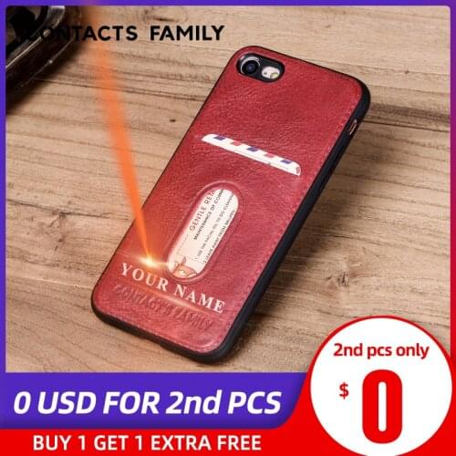 CONTACTS FAMILY Retro Genuine Leather Case For iPhone 8 7 Card Slot Holder Cover For iPhone 7 8 Funda Custom Case free engraving