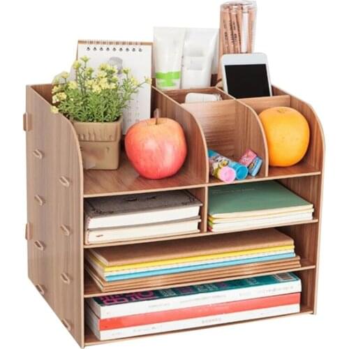 Wood Desk Organizer Office Supplies Pen Holder Wooden Sorter with Drawer Organizer Pen Pencil Organizer(Brown)
