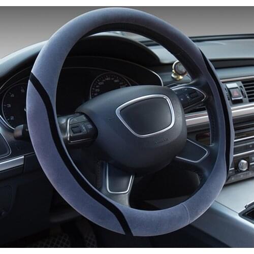 Breathable Short Plush Anti Slip Car Steering Wheel Cover Car-styling CPU Leather Steering Covers Suitable for 37-38cm