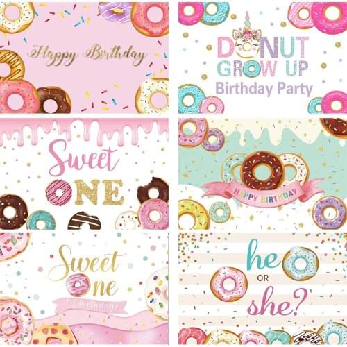 2/3/4PCS Birthday Photophone Pink Candy Donut Lollipop Sweet One Party Photography Backdrops Photo Backgrounds Newborn Photozone