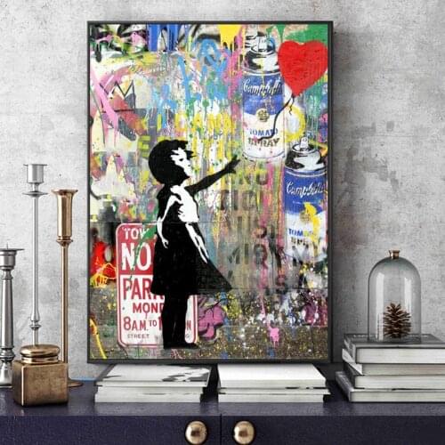 Girl Holding A Balloon Canvas Paintings Modern Street Art Wall Graffiti Art Prints On The Wall Pictures Kids Room Decoration