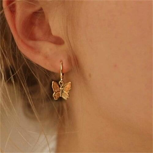 51176 European and American cross-border butterfly pendant earrings creative retro golden matte metal earrings