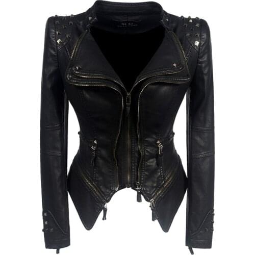 New Fashion Women Smooth Motorcycle Faux Leather Jackets Ladies Long Sleeve Autumn Winter Biker Streetwear Black Pink Coat