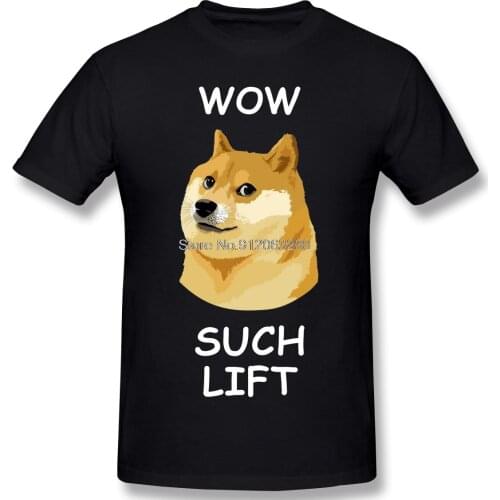 Fashion Wow Such Lift Doge Fitness Meme Classic Clothes Design Bitcoin Funny Dogecoin Stocks Camiseta Men T-Shirt
