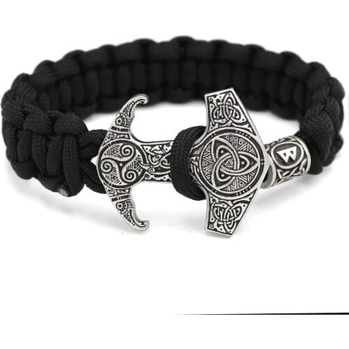 Men Viking Talisman Thor Hammer Amulet Hammer Odin Raven Symbol Knot Bracelet