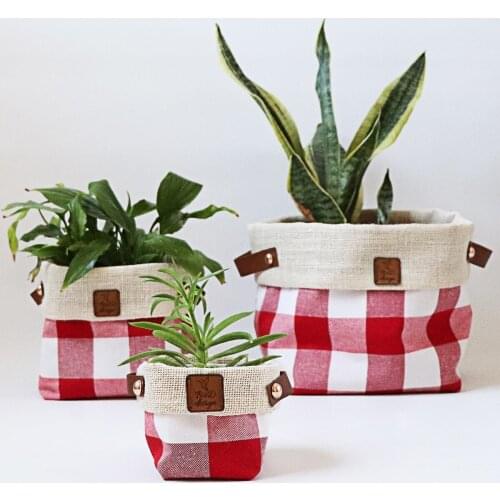 Plaidlove Series Redplaid Mini Size Fabric Flower Pot Case