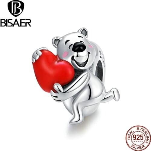 BISAER 2020 New Polar Bear with Heart 925 Sterling Silver Dolphin Beads Charms fit Women Bracelets Bangles Silver 925 Jewelry