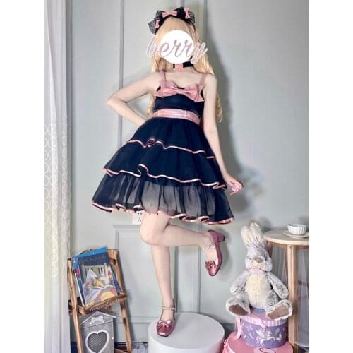 New Summer Harajuku Sexy Black Bow Dress Hot Girl Fashion Temperament Sweet Princess Sling Dress