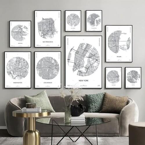 New York Washington Las Vegas American City Map Wall Art Canvas Painting Posters And Prints Wall Pictures For Living Room Decor