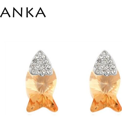Wholesales Small fish Crystal Stud Earrings Rhodium Plated Main Stone Crystals from Austria fashion jewelry #94932