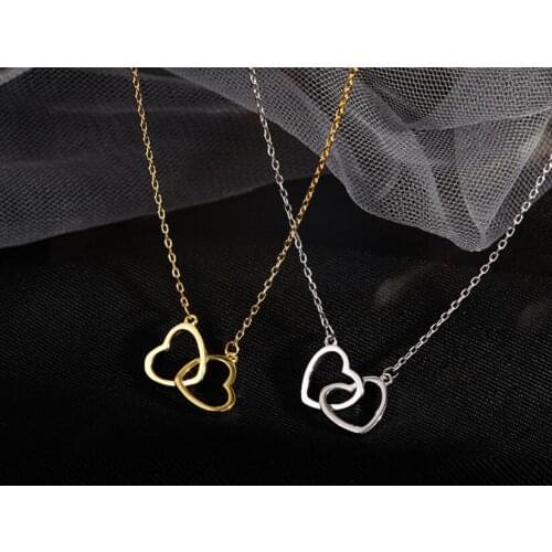 Genuine 925 Sterling Silver Necklace Double Heart Pendant For Women Love Silver 925 Jewelry 925 Silver Necklace