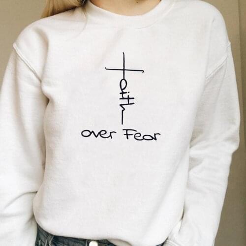 Cool Christian Faith Over Fear cross cute Saweatshirt Pullover graphic pure cotton grunge jumper women unisex Outfits Sweats top