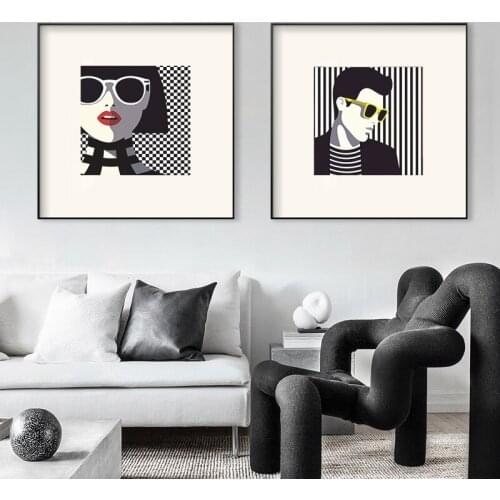 Simple and modern Nordic punk wind abstract black and white figure minority art sitting room decoration painting canvas