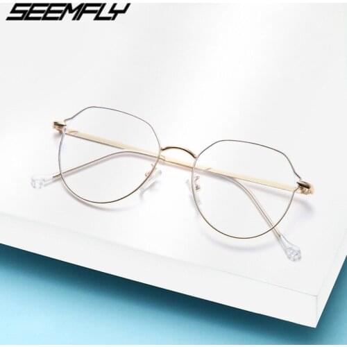 Seemfly Vintage Anti Blue Light Glasses Plain Mirror Classic Metal Frame Women Men Eyeglasses Computer Goggle Unisex Eyewear New