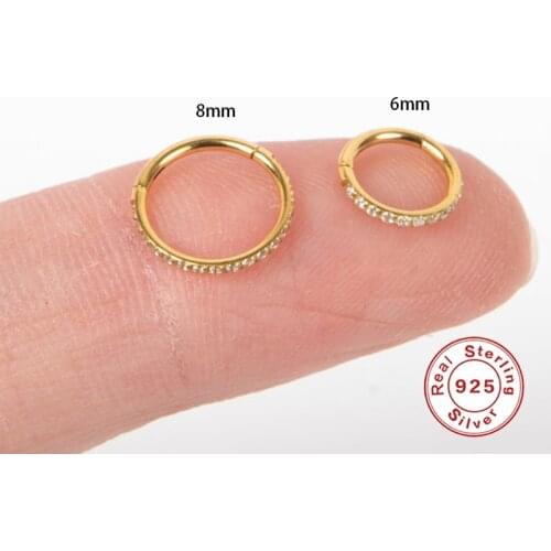 AIDE 925 Sterling Silver Woman Earrings Huggies Bling Crystal Cartilage Hoop Earring Ear Bone Piercing Buckle Pendientes Mujer