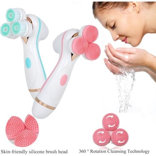 3-head Cleansing Brush Sonic Nu Face Rotating Brush Set Facial Spa Beauty Deep Cleansing Remove Blackhead Cleansing Brush