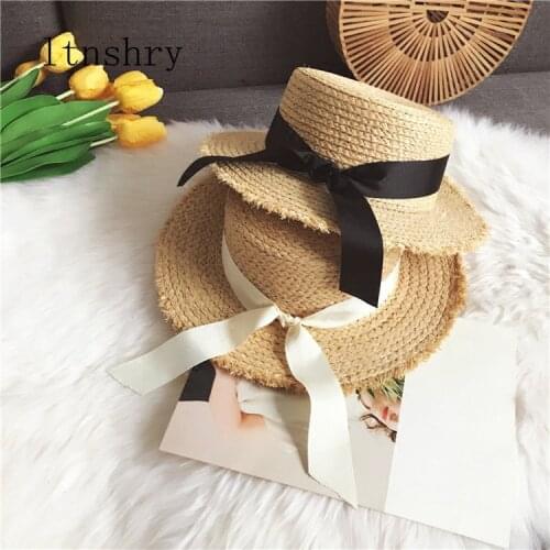 2019 Summer Bowknot Straw Ribbon Sun Hats for Women Beach Fashion Sun Hat Wide Brim Foldable Panama Chapeau Femme Wide Brim Hat