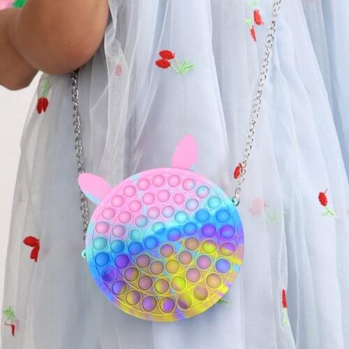Cute Bag Fidget Toys Reliver Stress Toy Rainbow Push Bubble Antistress Toy Children Sensory Game Toy Backpack Gift for Kid Girls