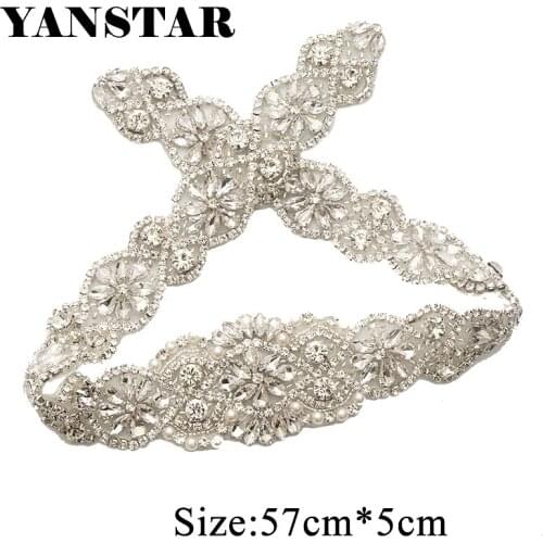 YANSTAR (5pcs) Wholesale Handmade Rhinestones Appliques With Pearl Accessory Sewing On For Wedding Dresses Belt YS834