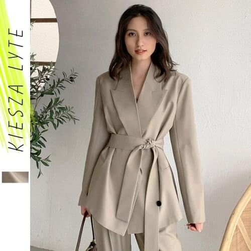 Two piece blazer sets woman ins style loose solid khaki blazer+high waist pants 2020 autumn office wear outfit sold separately