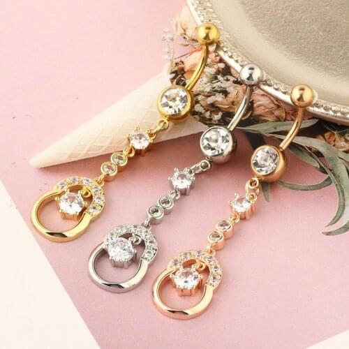 Female Navel Piercing Exquisite Stainless Steel Zircon Long Pendent Accessories Trend Punk Metal Women Belly Button Ring Jewelry