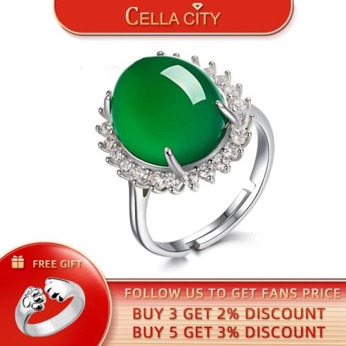 Cellacity 925 Silver Ring for Women Fine Jewelry with Green Chalcedony Gemstones Ethnic Holiday Gift Anniversary Accessories