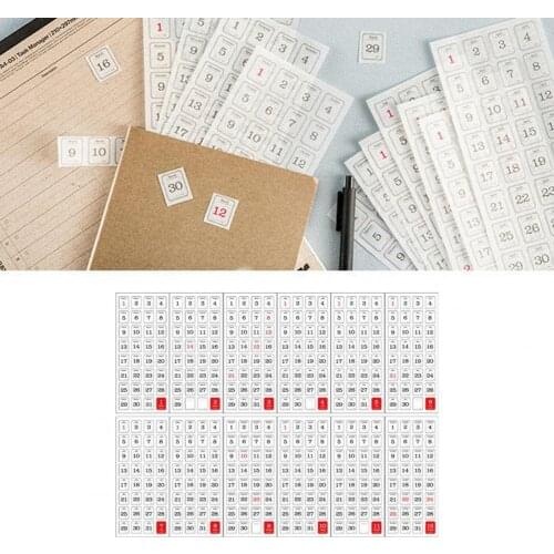 12 Sheet Daily Plan Sticker Clear Convenient Paper Students Adults Calendar Sticker 365 days Decorate Scrapbooking Stickers
