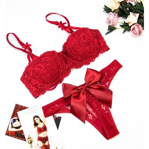 2021 Sexy Lingerie Sets Women Lace Bowknot Push Up Bra And Panty Set Half Cup Bra Sets Underwear