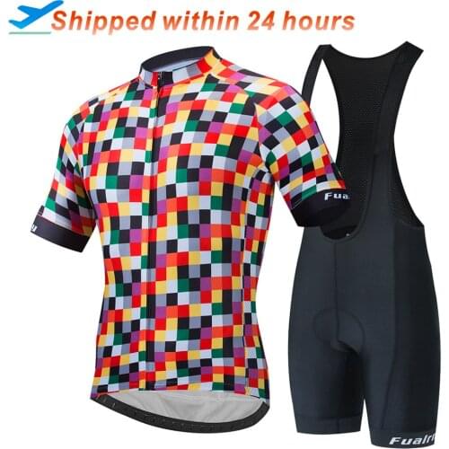 FUALRNY Pro Cycling Jersey Set 100% Polyester MTB Bike Clothes Kit Racing Bicycle Clothing Uniforms Maillot Ropa Ciclismo