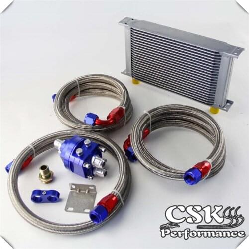 22 Row AN10 Universal Engine Transmission Oil Cooler British Type + Filter Adapter Kit Black/Silver/Blue