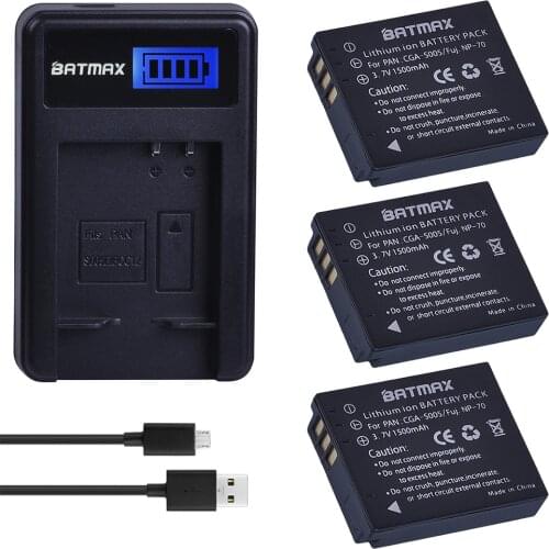 3Pack CGA-S005E S005 DMW-BCC12 Battery + LCD USB Charger for Panasonic Lumix DMC-LX1 LX2 LX3 FX3 BCC12 For FUJI NP-70 DB60