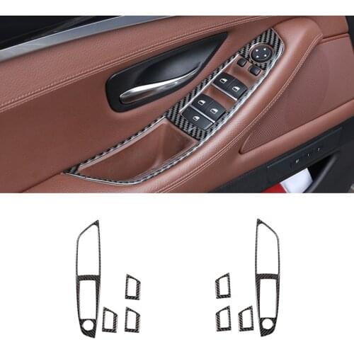 For BMW 5 Series F10 F18 2011- 2013 2014 2015 2016 2017 4pcs Car Carbon Fiber Window Lift Switch Button Armrest Panel Cover Trim