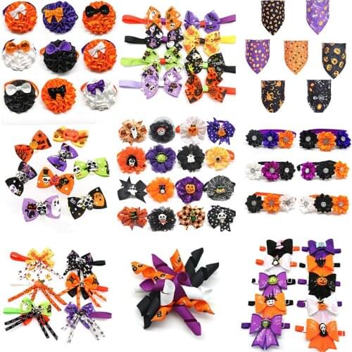 50pcs Halloween Pet Dog Bowties Bandanas Pet Supplies Dog Hair Rubber Bands Bow Tie for Dog Accessories Bow Tie Pet Products